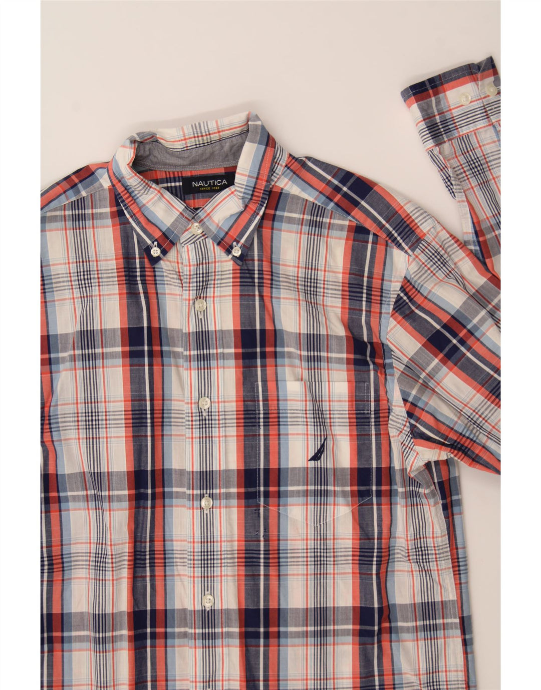 NAUTICA Mens Slim Fit Shirt Small Navy Blue Check Cotton Vintage Nautica and Second-Hand Nautica from Messina Hembry 