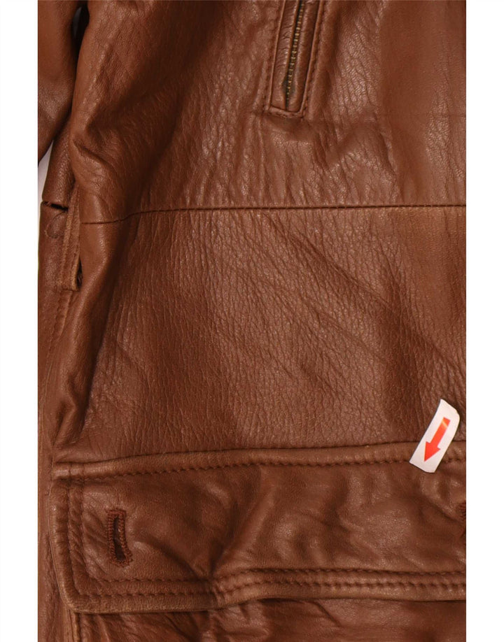 Vintage damski płaszcz skórzany IT 50 XL brązowy