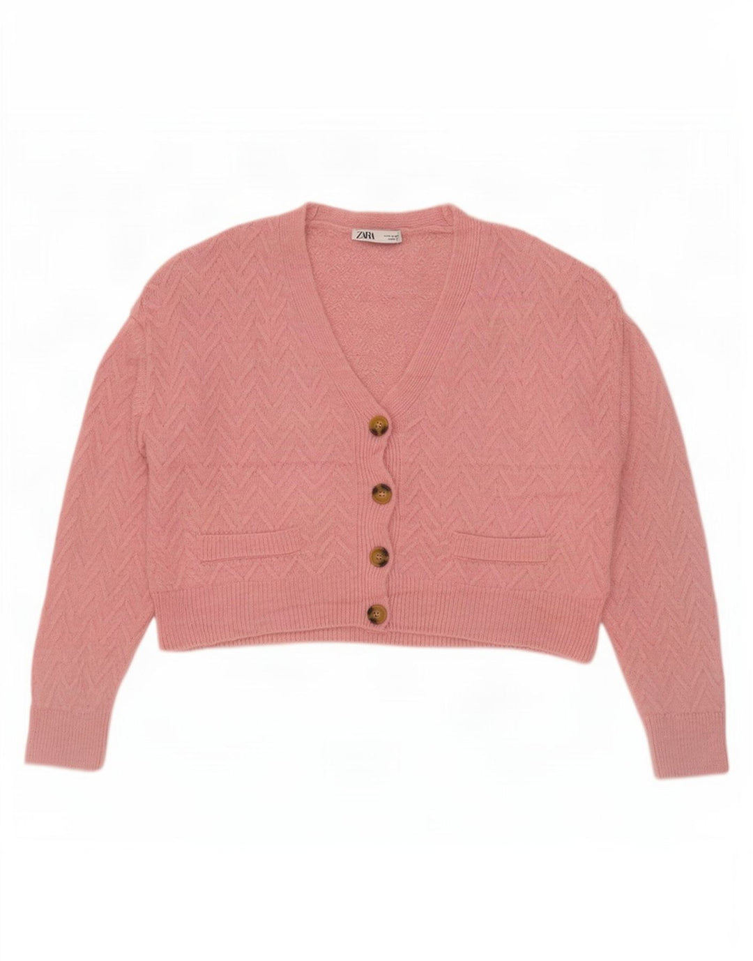 Damski sweter typu Crop Oversize Zara UK 14, średni różowy Chevron