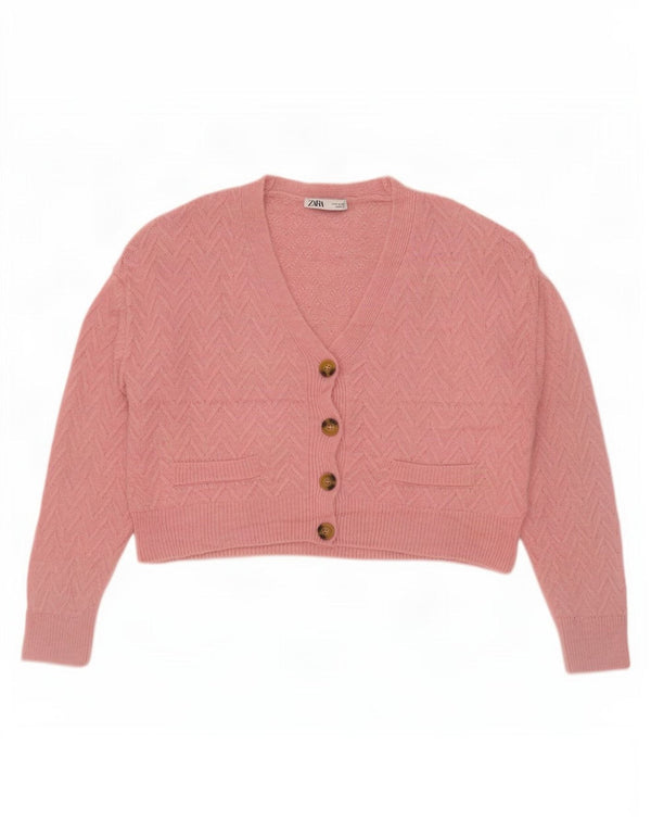 Damski sweter typu Crop Oversize Zara UK 14, średni różowy Chevron