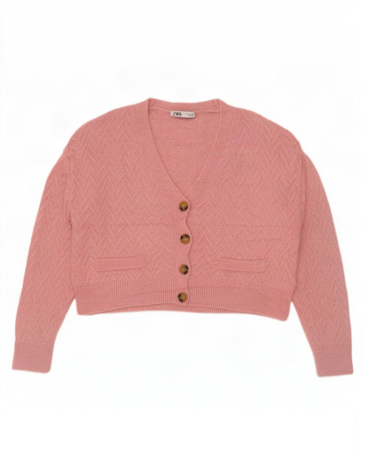 Damski sweter typu Crop Oversize Zara UK 14, średni różowy Chevron