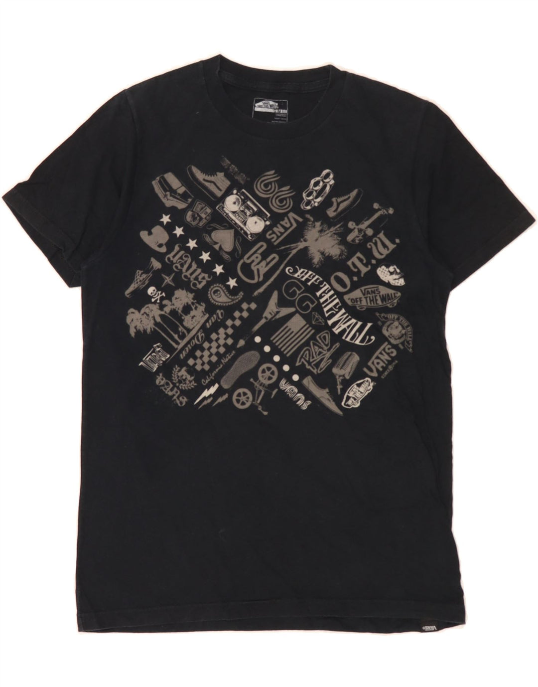 VANS Mens Slim Fit Graphic T-Shirt Top Small Black Vintage Vans and Second-Hand Vans from Messina Hembry 