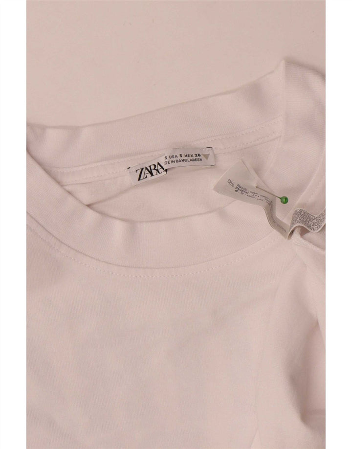 Damski oversize'owy top z grafiką Zara z długim rękawem UK 10, mały, biały w kwiaty