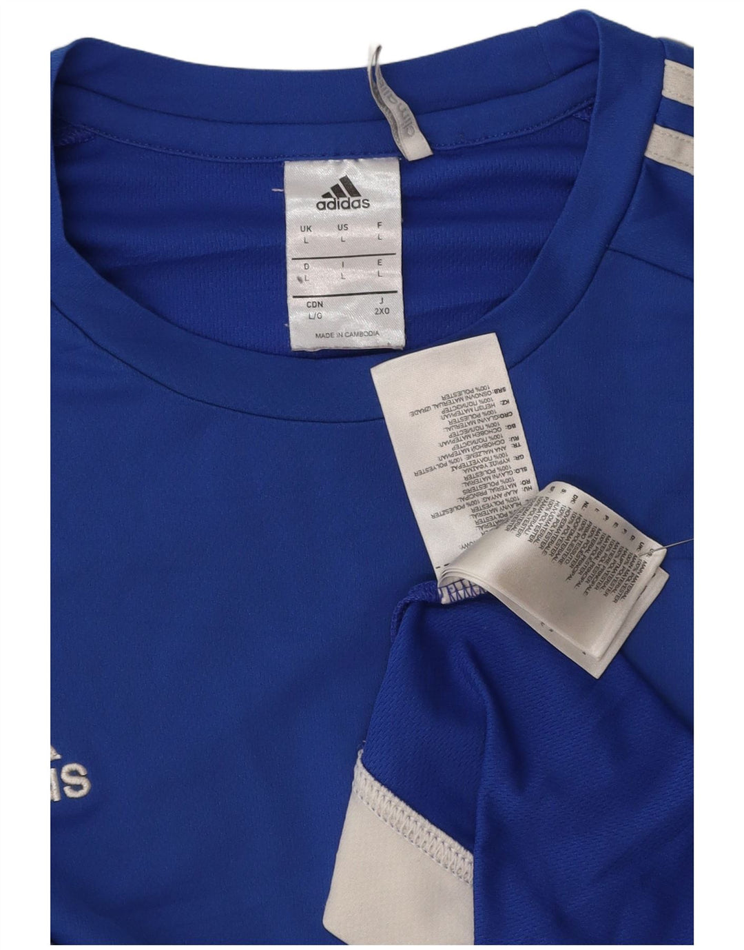 Męski T-shirt ADIDAS Climalite, duży, niebieski, poliester z blokami kolorów