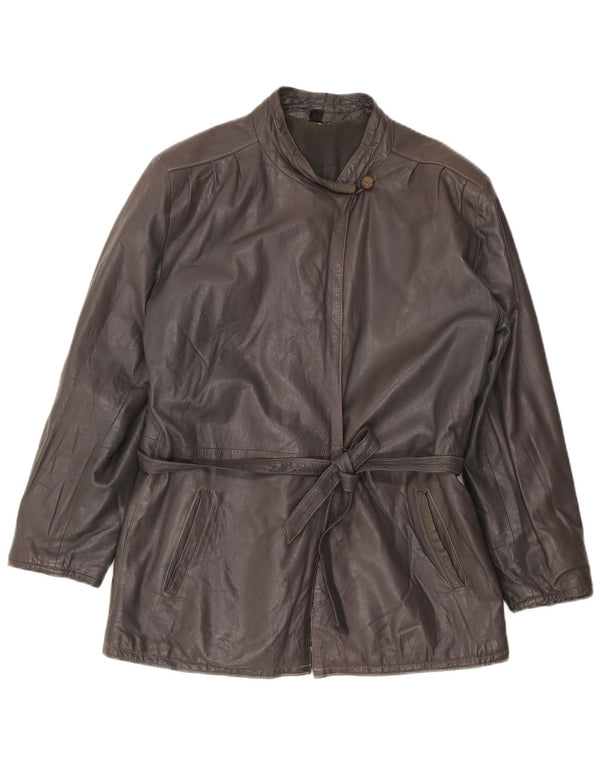 Vintage damska kurtka skórzana UK 16, duża, szara