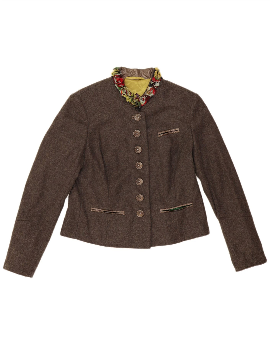 Vintage damska marynarka zapinana na 7 guzików EU 42, duża brązowa dziewicza wełna