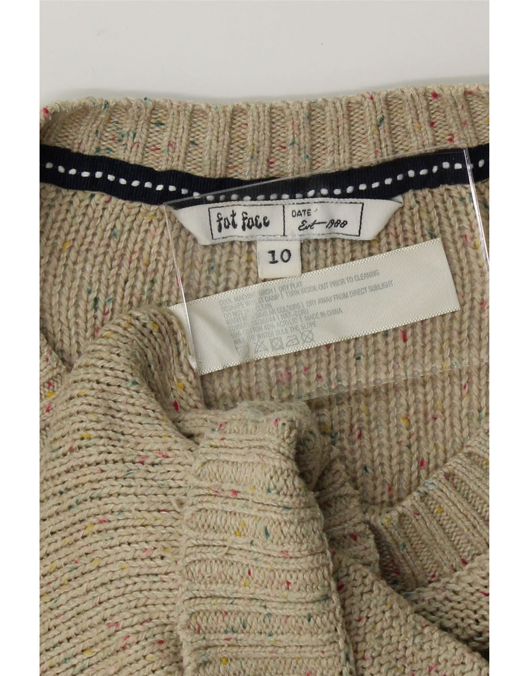 FAT FACE Womens Oversized Boat Neck Jumper Sweater UK 10 Small Beige Vintage Fat Face and Second-Hand Fat Face from Messina Hembry 