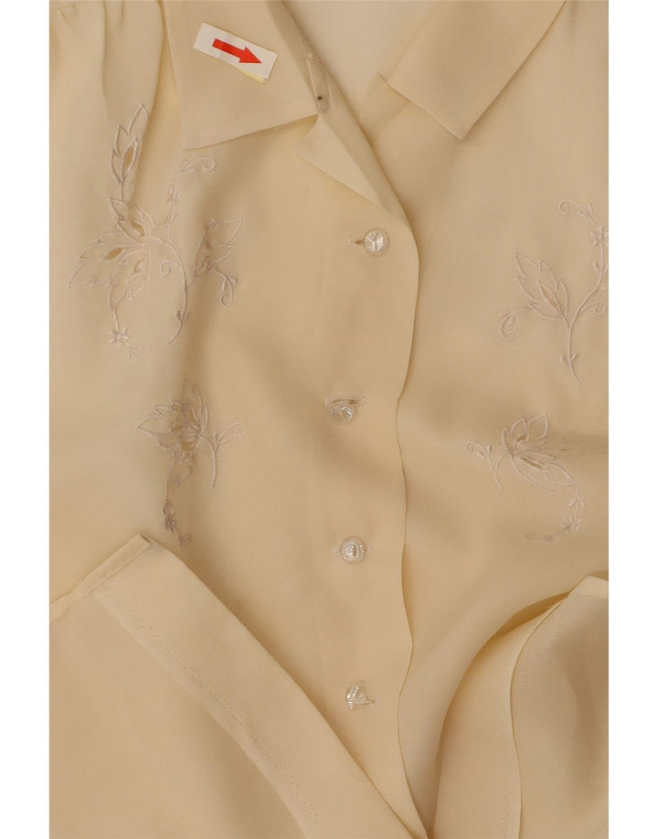 Damska bluzka koszulowa z krótkim rękawem VINTAGE UK 14 Średni żółty w kwiaty