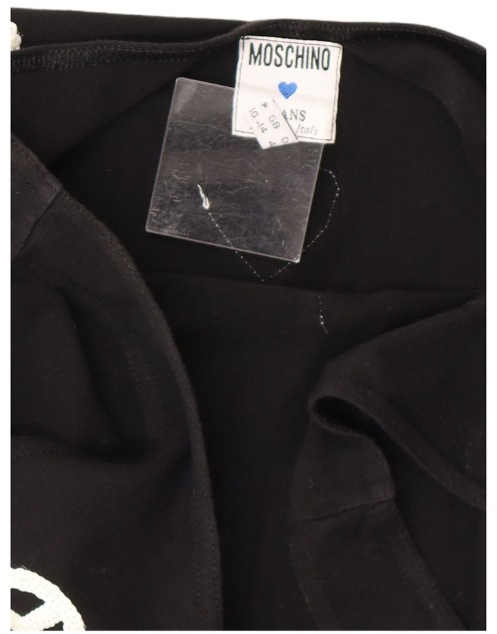 Damska graficzna obcisła sukienka Moschino UK 14, średnia czarna, designerska