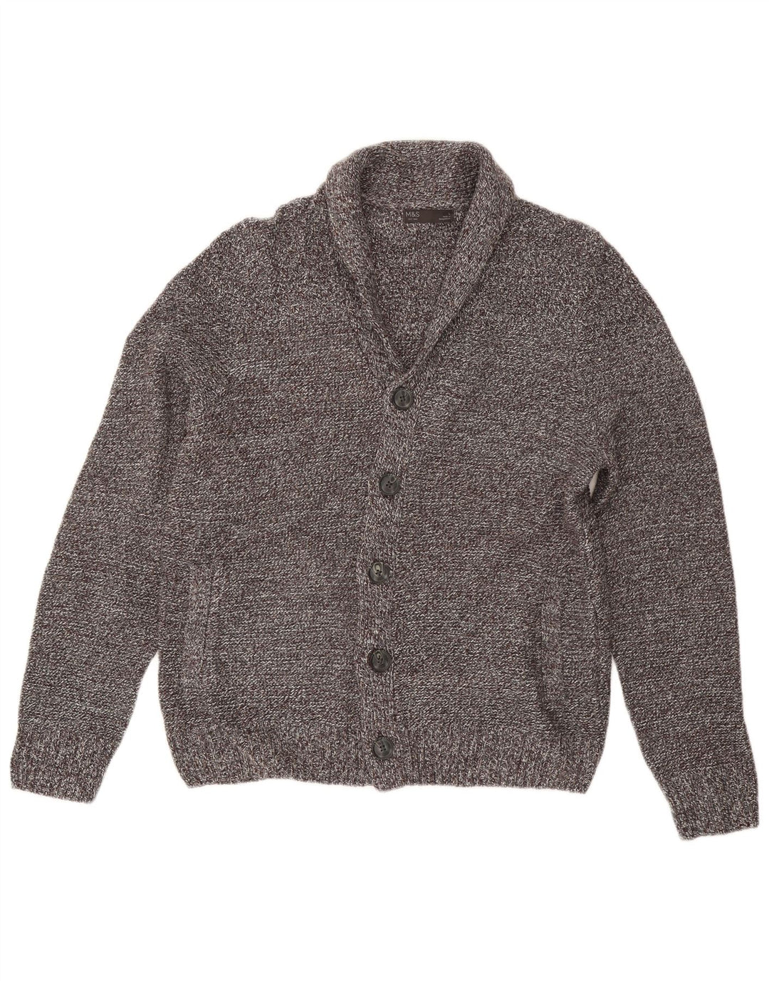 Marks & Spencer Męski sweter rozpinany, duży, szary, nakrapiany akryl