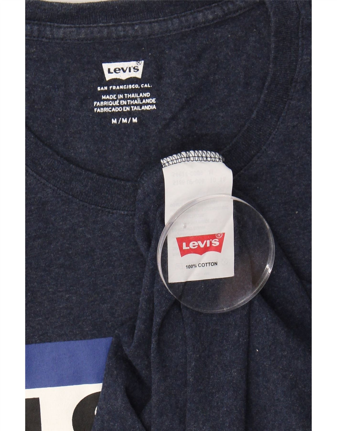 LEVI'S Mens Graphic T-Shirt Top Medium Navy Blue Cotton Vintage Levi's and Second-Hand Levi's from Messina Hembry 