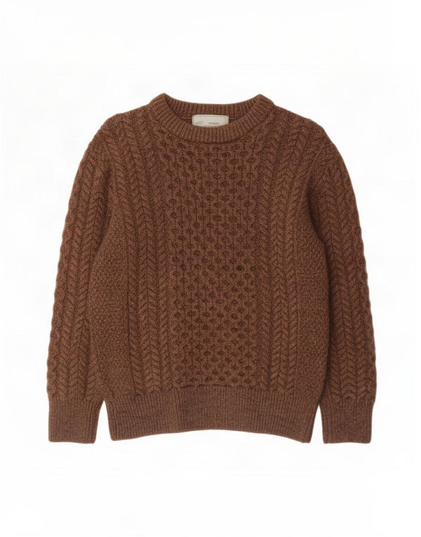 Oryginalny sweter damski Aran CO. z dekoltem w łódkę, UK 10, mały, brązowy