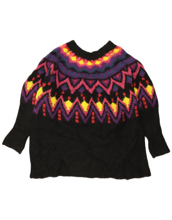 Damski sweter oversize z dekoltem w łódkę Zara UK 16 Large Black Fair Isle