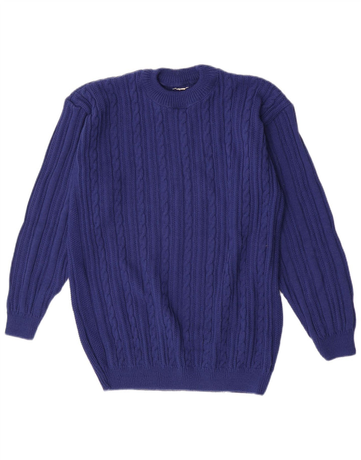 Vintage męski sweter z okrągłym dekoltem, średni niebieski