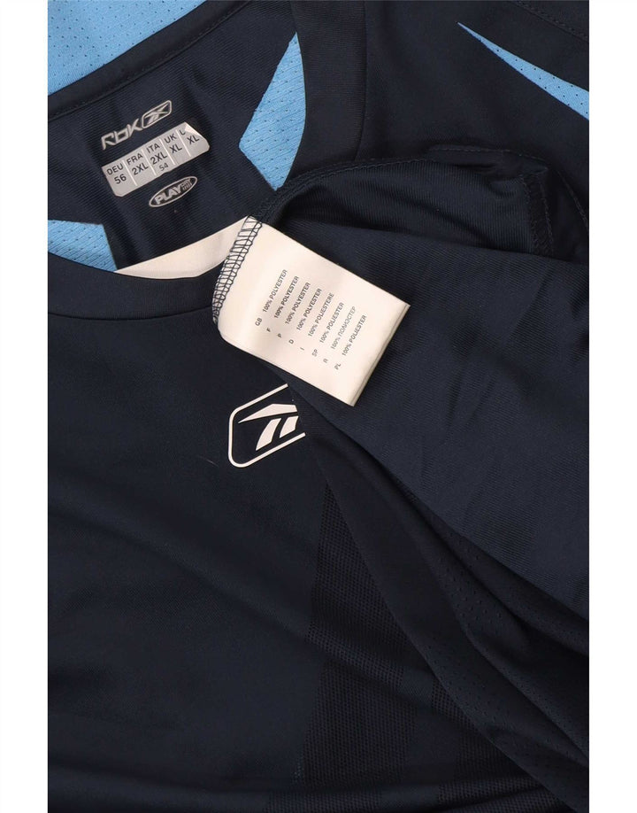 Męska koszulka Reebok z długim rękawem XL, granatowa, z blokami kolorów, poliestrowa