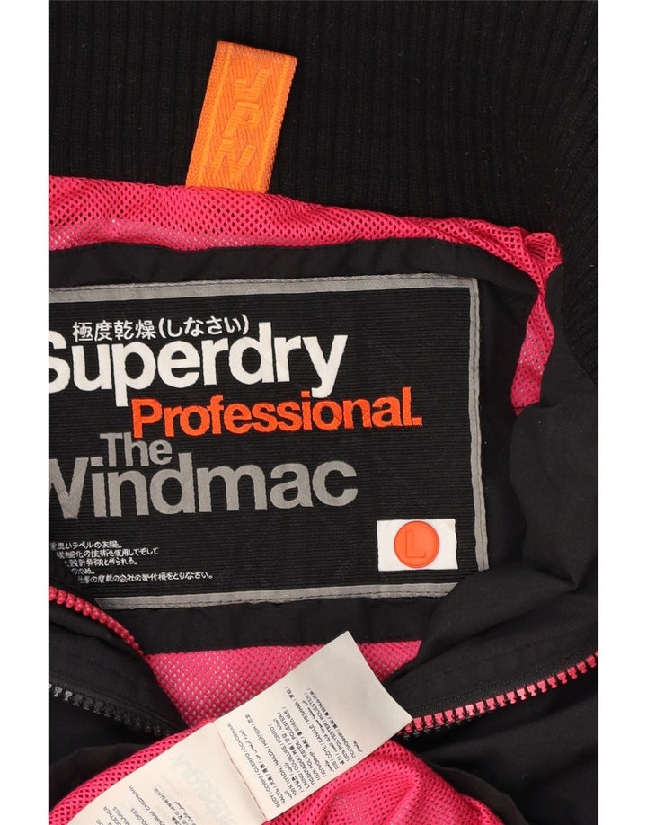 Damska kurtka przeciwdeszczowa z kapturem Superdry The Windmac UK 16, duża, czarna nylonowa