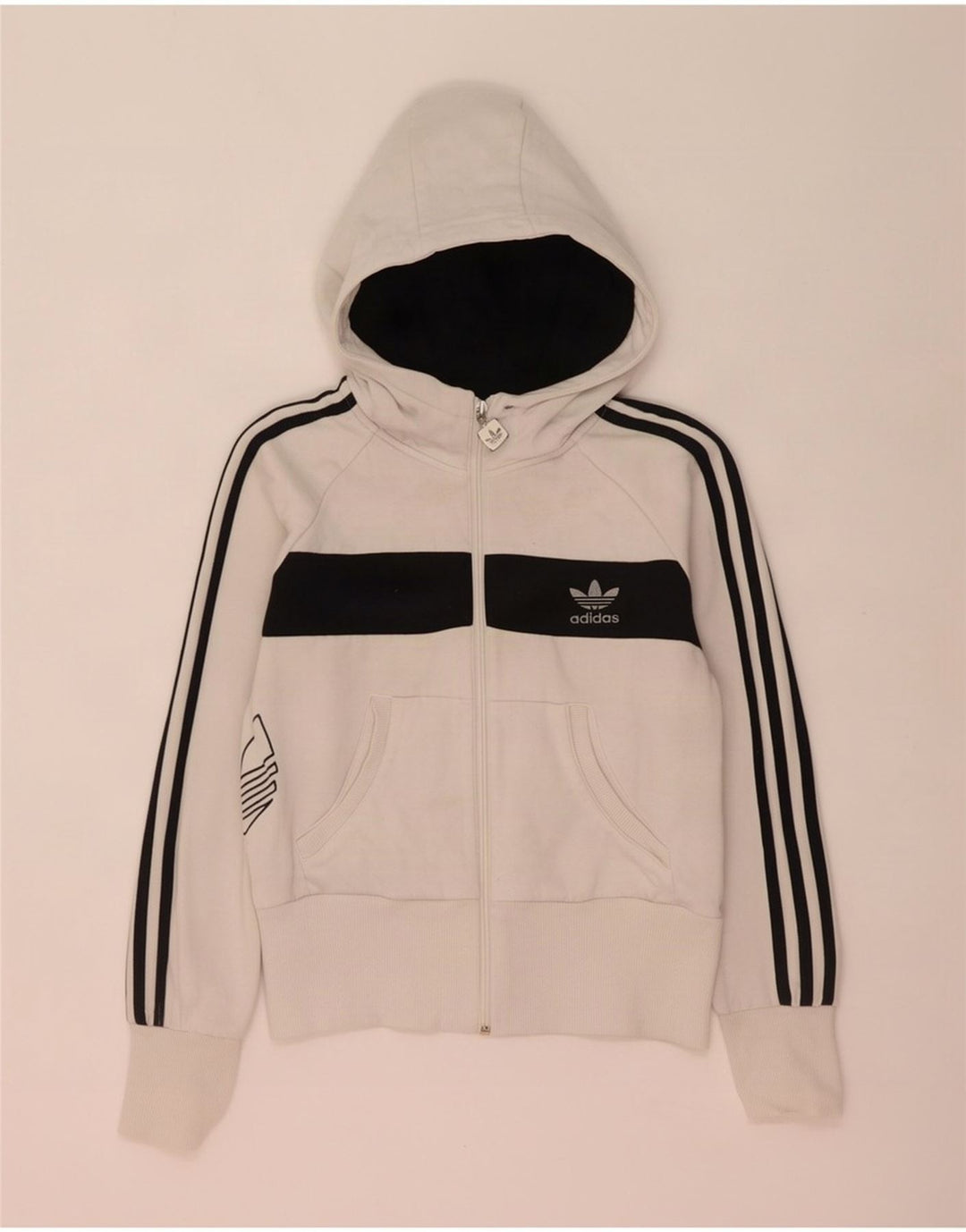 Damski sweter Adidas z grafiką i zamkiem błyskawicznym IT 44 Średni biały blok kolorów
