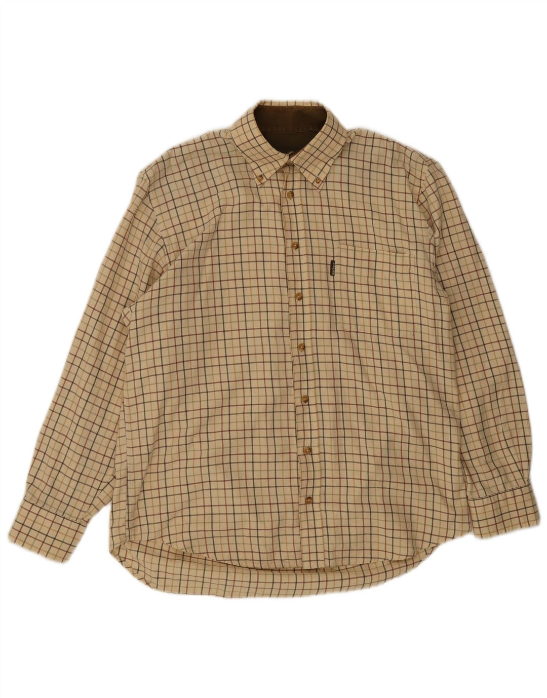 Koszula flanelowa męska Barbour w dużą beżową kratę, bawełniana
