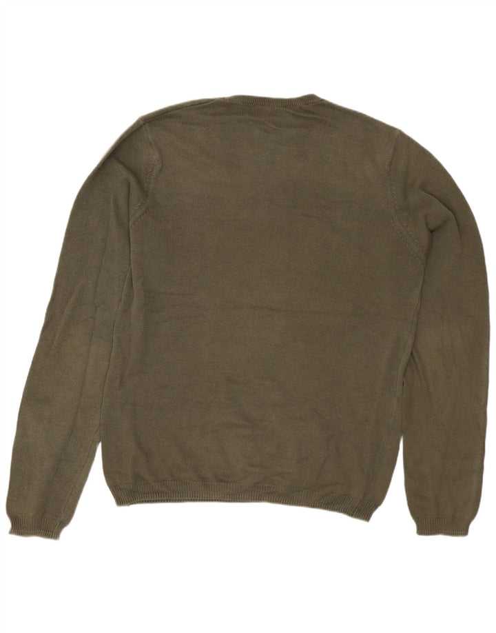Męski sweter ZARA z graficznym wycięciem pod szyją, średniej wielkości bawełna khaki