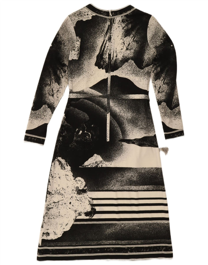 Antonette damska sukienka maxi z długim rękawem w abstrakcyjny wzór UK 10 mała czarna