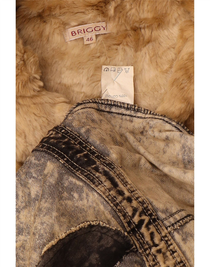 VINTAGE damski płaszcz dżinsowy Acid Wash Sherpa IT 46, duży, beżowy, bawełniany