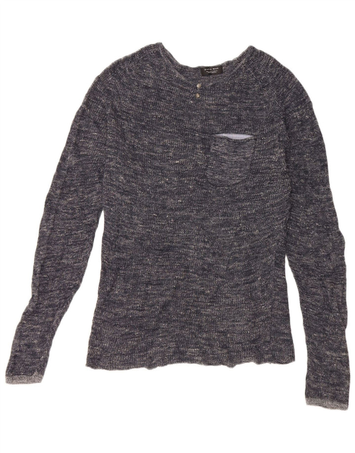 Męski sweter Zara z okrągłym dekoltem, duży, granatowy, nakrapiany