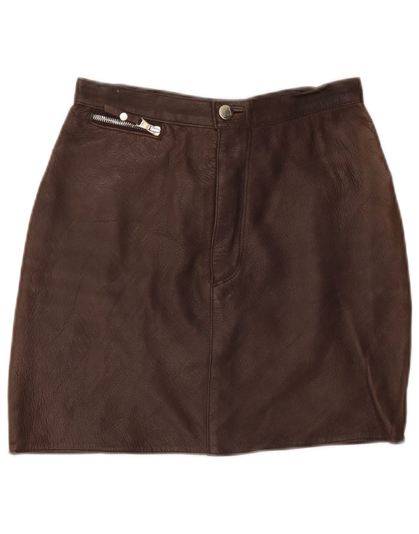 Mini skórzana spódnica damska VINTAGE IT 40 mała W26 brązowa skóra