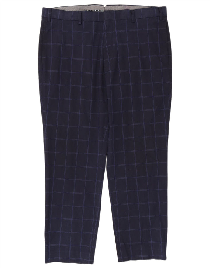 Męskie spodnie garniturowe Marks & Spencer o regularnym kroju W38 L29 w granatową kratkę