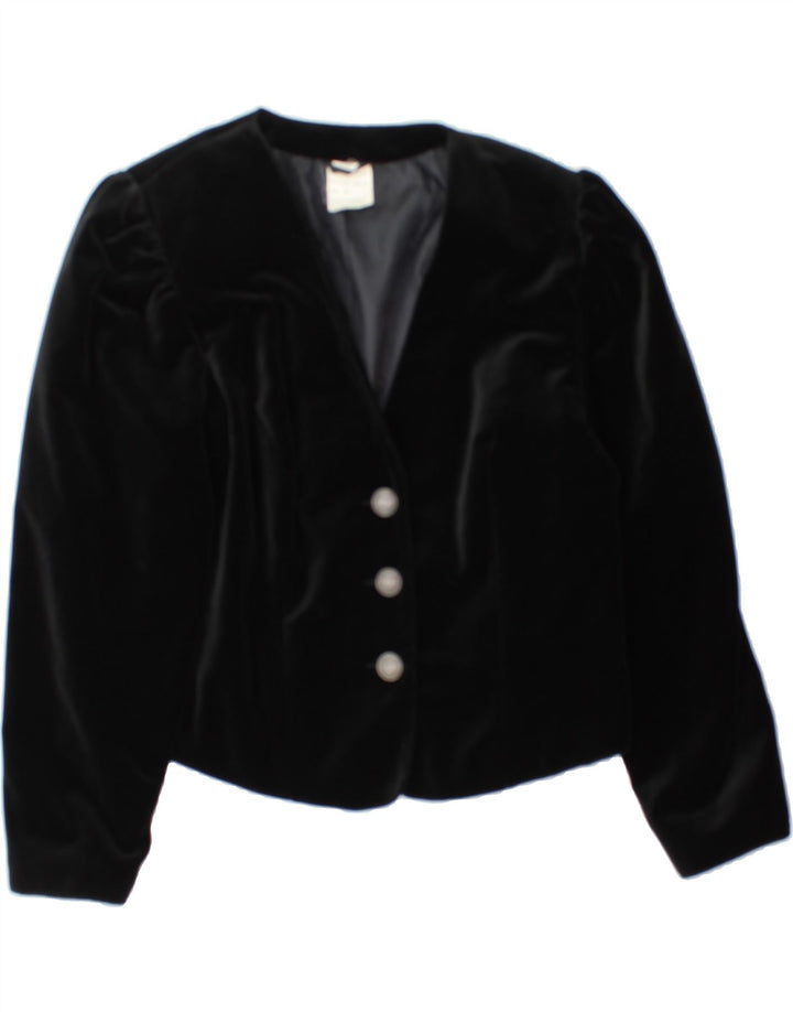 VINTAGE Womens 3 Button Crop Blazer Jacket UK 16 Large  Black Cotton Vintage Vintage and Second-Hand Vintage from Messina Hembry 