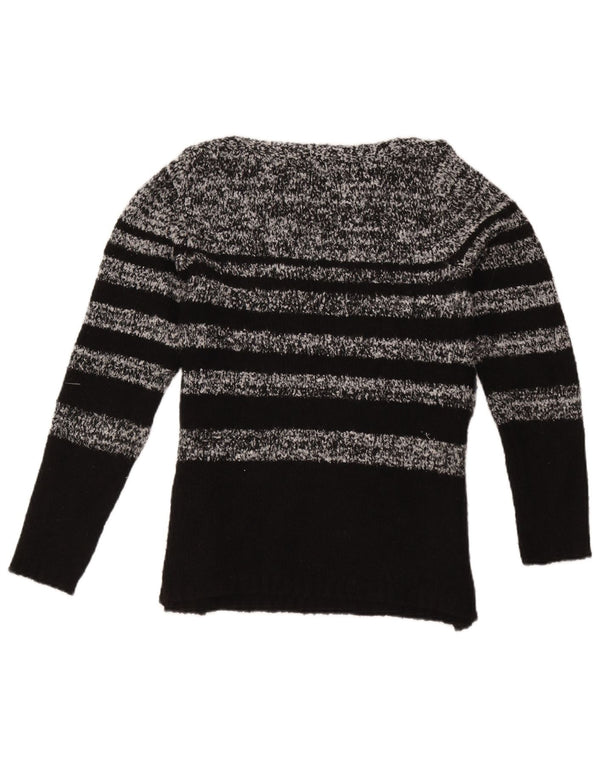 Damski sweter M&Co z dekoltem w łódkę UK 12, średni czarny akryl w paski