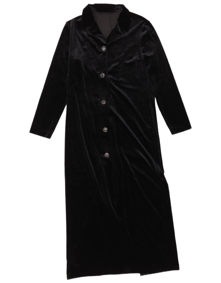 VINTAGE Damska welurowa sukienka koszulowa UK 10, mała, czarna, poliester