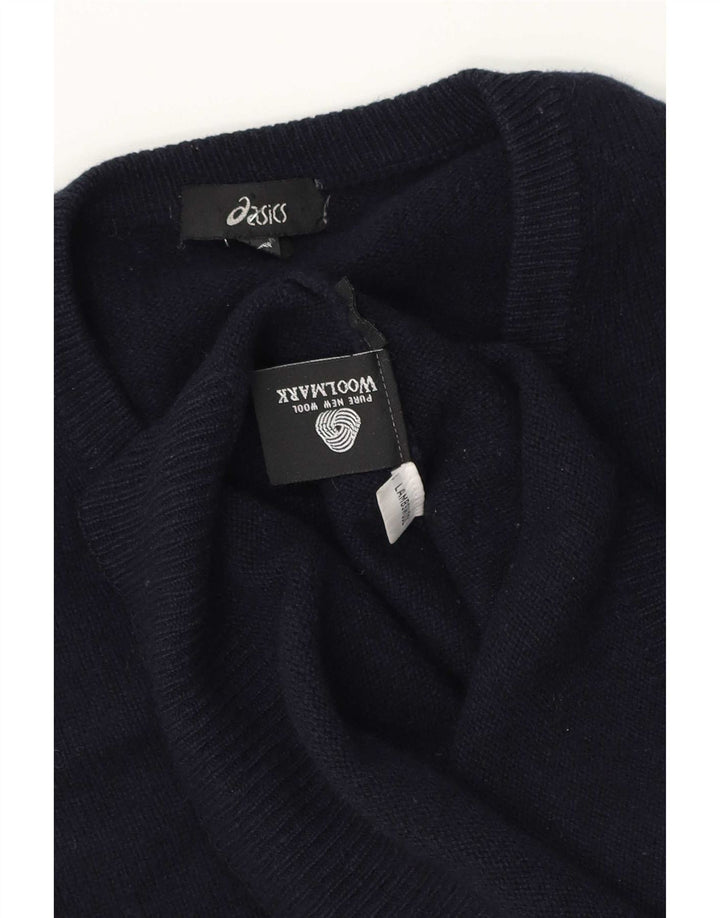 Męski sweter Asics z dekoltem w kształcie litery V, duży, granatowy, z owczej wełny