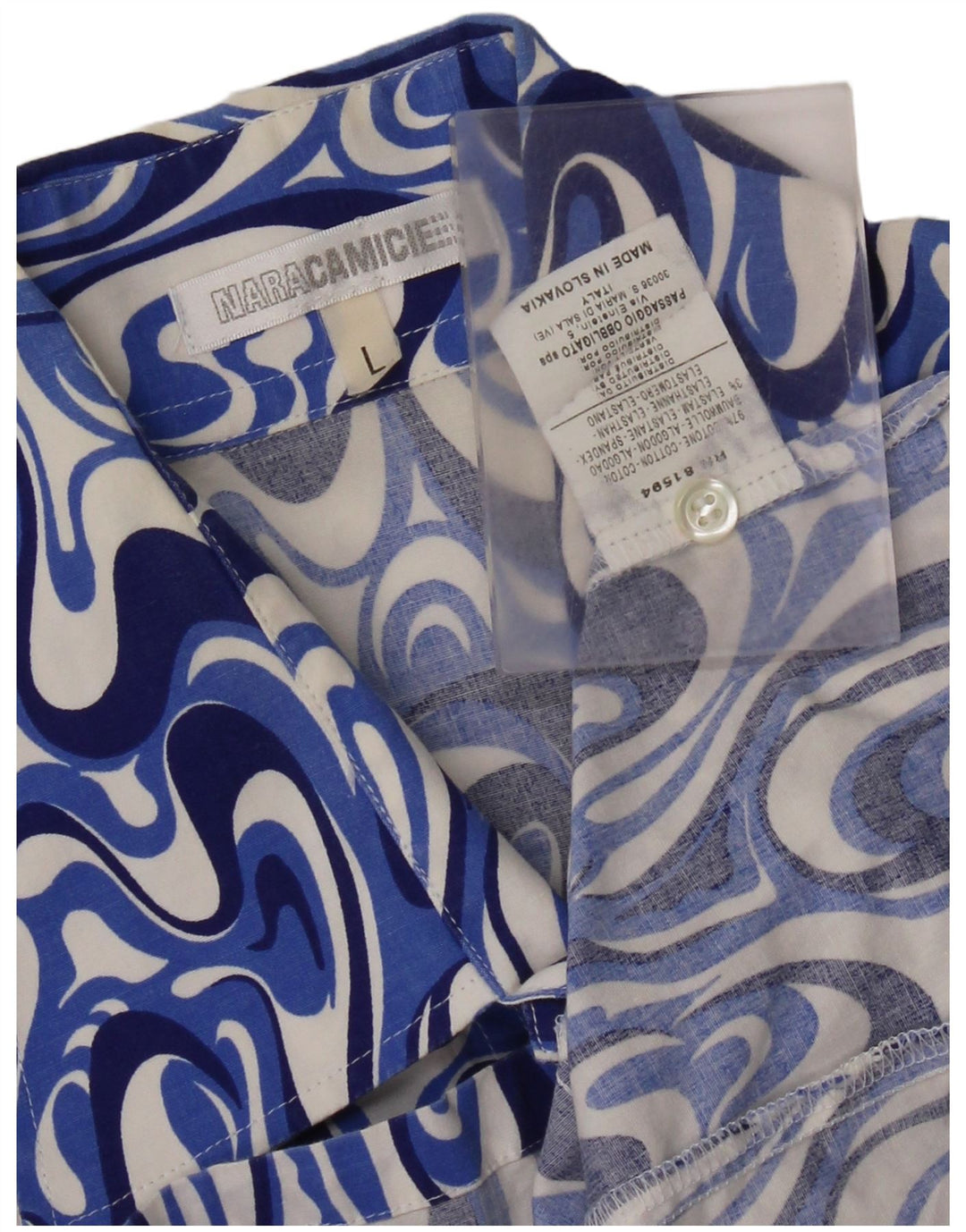 Męska koszula z krótkim rękawem Naracamicee, duża niebieska, geometryczna bawełna