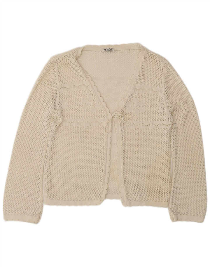 Sweter damski na szydełku w stylu vintage, UK 12, średni biały