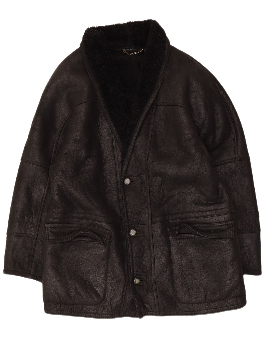Vintage męska kurtka shearling IT 50 duża czarna skóra