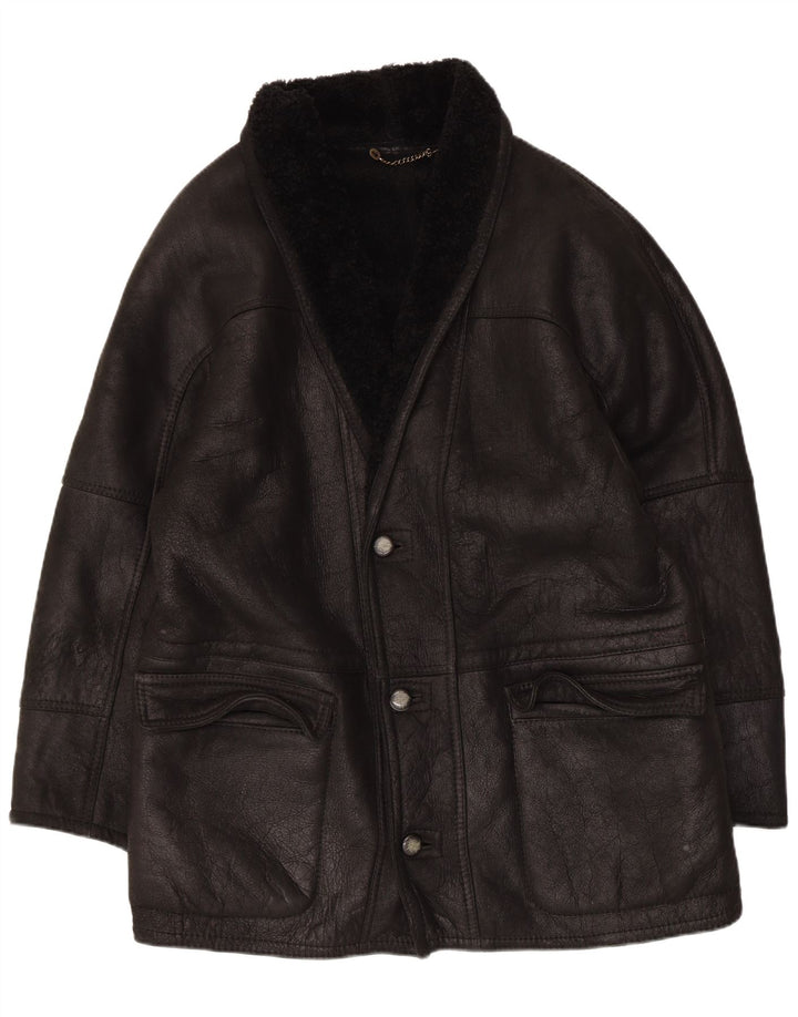 Vintage męska kurtka shearling IT 50 duża czarna skóra