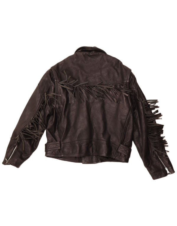 Damska skórzana kurtka motocyklowa VINTAGE UK 14, średnia czarna skóra