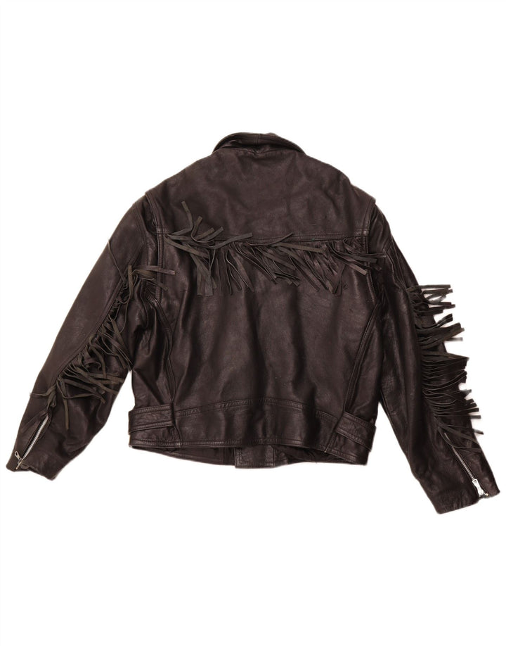 Damska skórzana kurtka motocyklowa VINTAGE UK 14, średnia czarna skóra