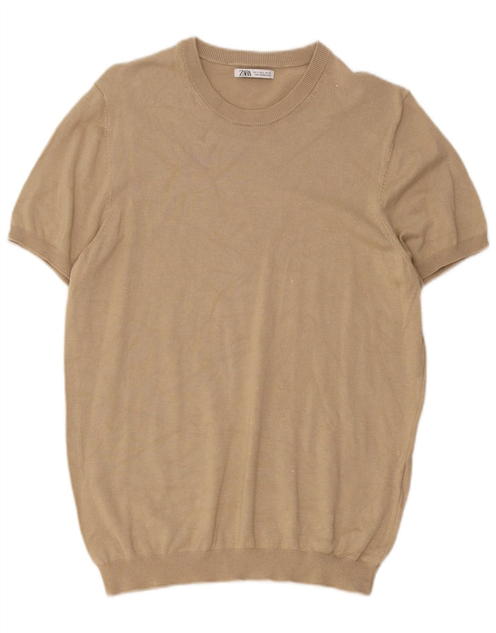 Męski T-shirt Zara Top Small Beżowa Wiskoza