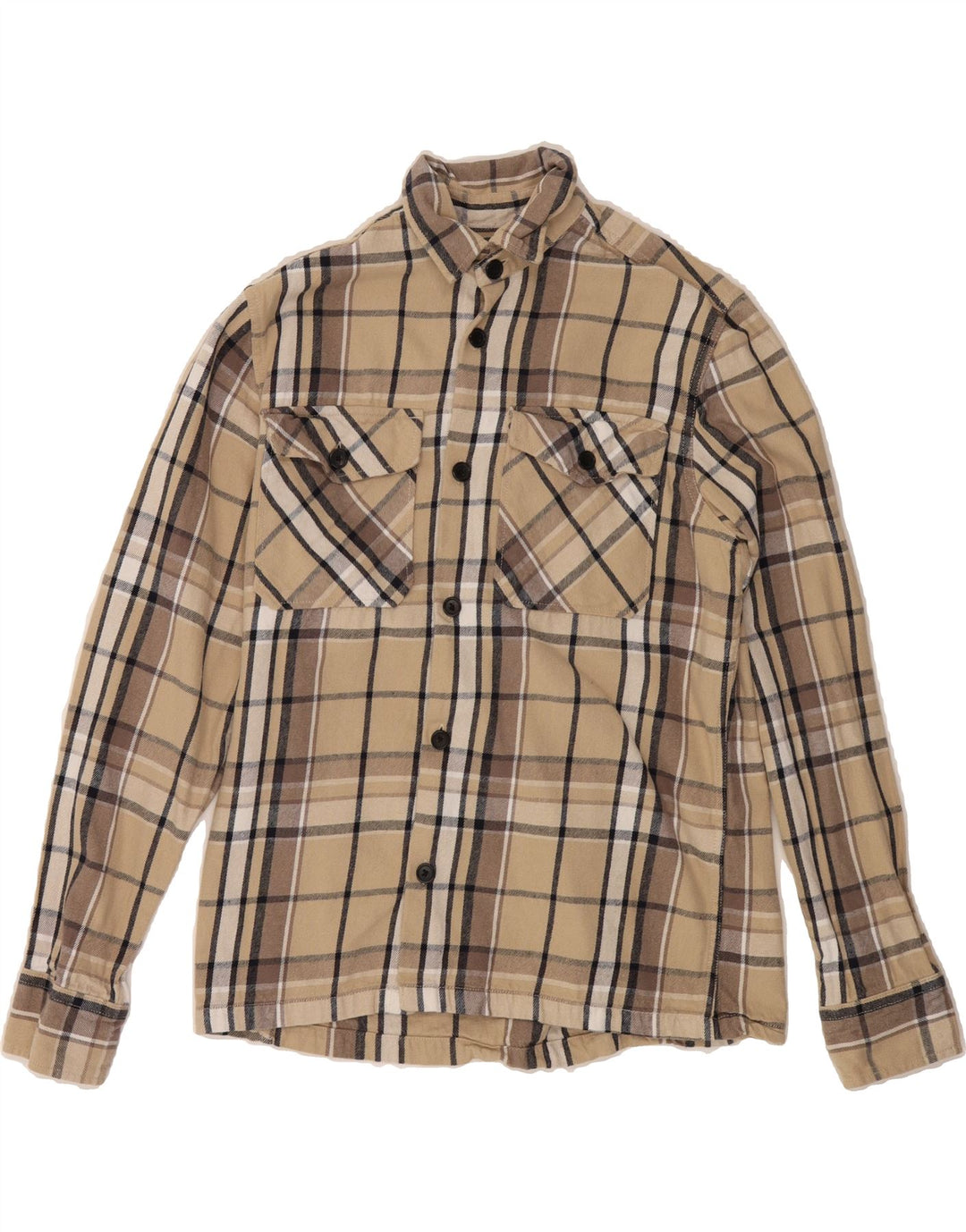 JACK & JONES Mens Flannel Shirt Medium Beige Check Cotton Vintage Jack & Jones and Second-Hand Jack & Jones from Messina Hembry 