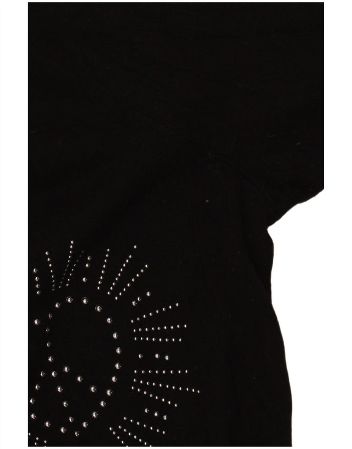 Damski sweter DESIGUAL z graficznym dekoltem w kształcie litery V, UK 16, duży, czarny, syntetyczny