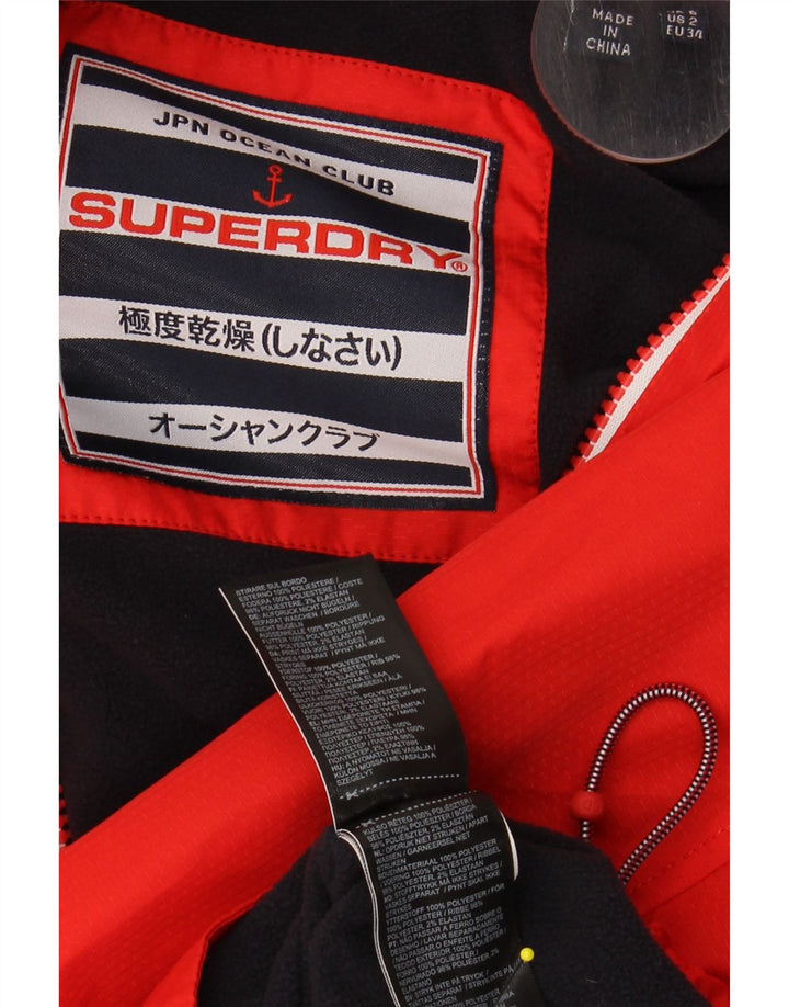 SUPERDRY Damska kurtka przeciwdeszczowa z kapturem i grafiką UK 6 XS, czerwona, poliester