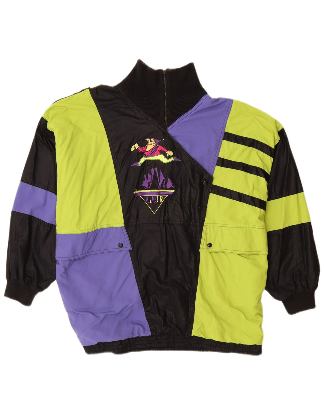 Damska kurtka wiatrówka Maser M Graphic UK 16, duża, czarna, z blokami kolorów