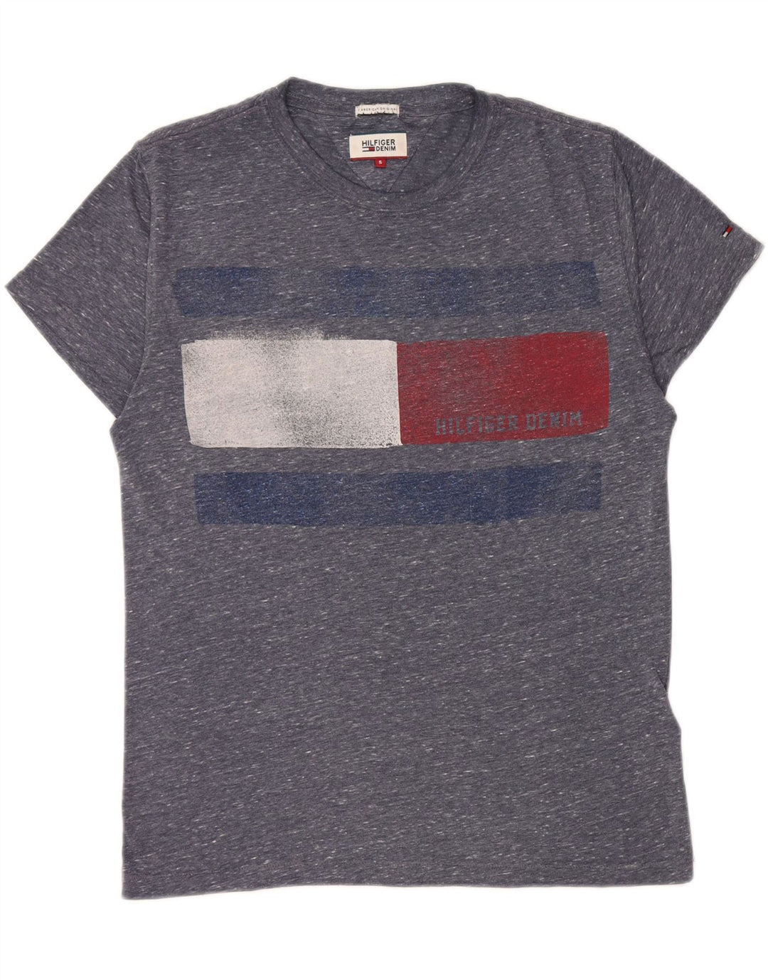Męski T-shirt TOMMY HILFIGER z grafiką, mały, niebieski, z blokami kolorów
