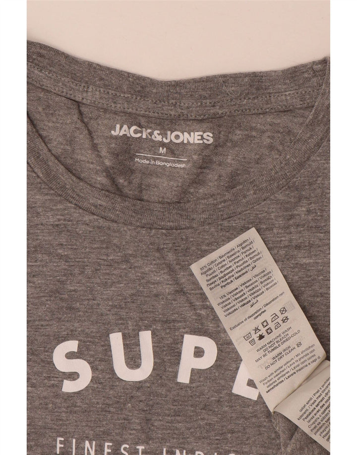 Męska koszulka z grafiką JACK & JONES, średnia szara bawełna