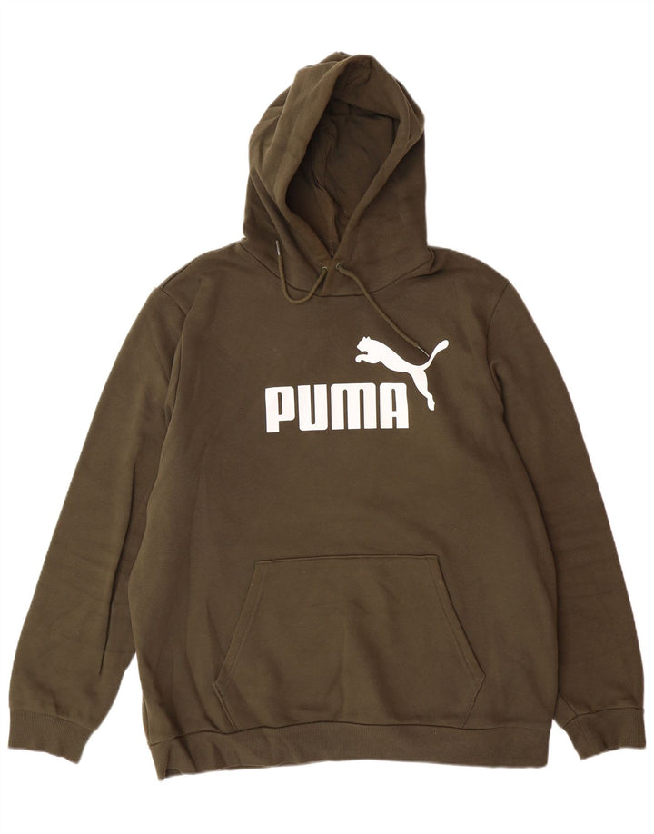 Męski sweter z kapturem i grafiką PUMA, duży, bawełniany khaki