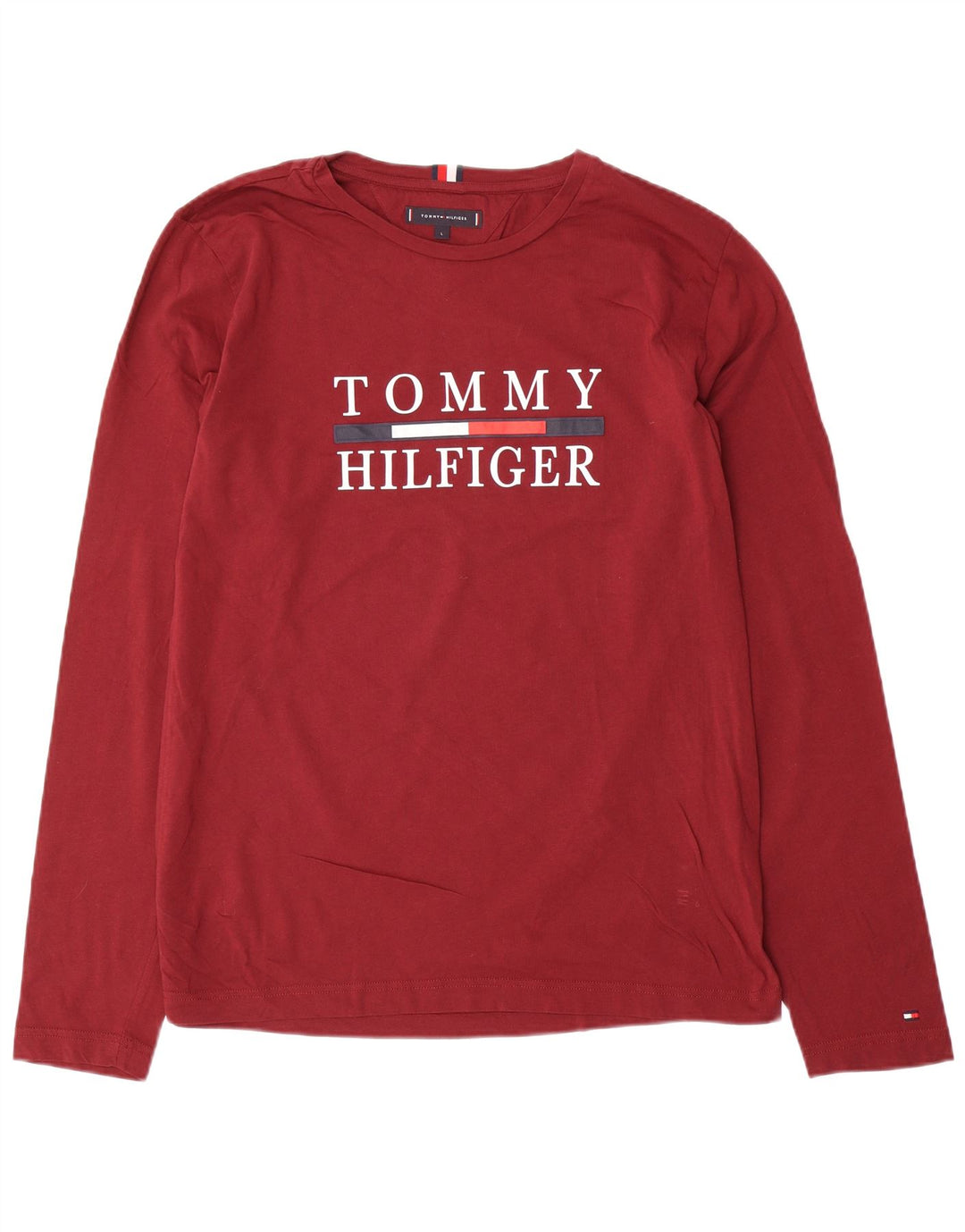 Męski top graficzny Tommy Hilfiger z długim rękawem, duży, bordowy, bawełniany