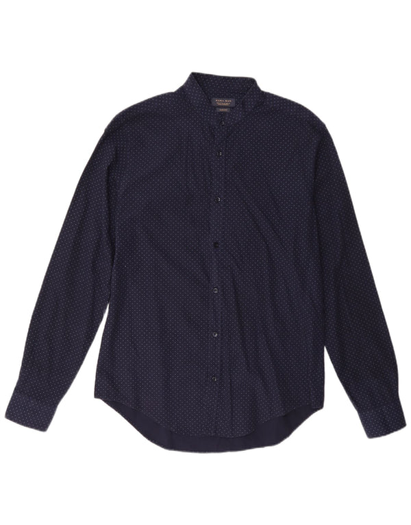 Koszula męska Zara Slim Fit, średnia, granatowa, bawełniana w cętki