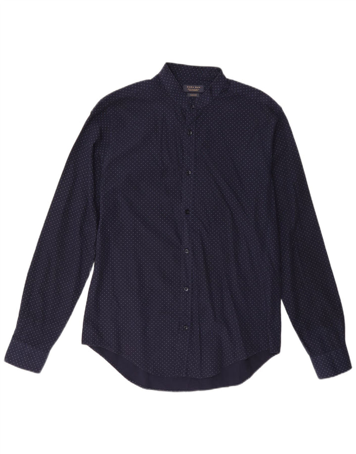 Koszula męska Zara Slim Fit, średnia, granatowa, bawełniana w cętki