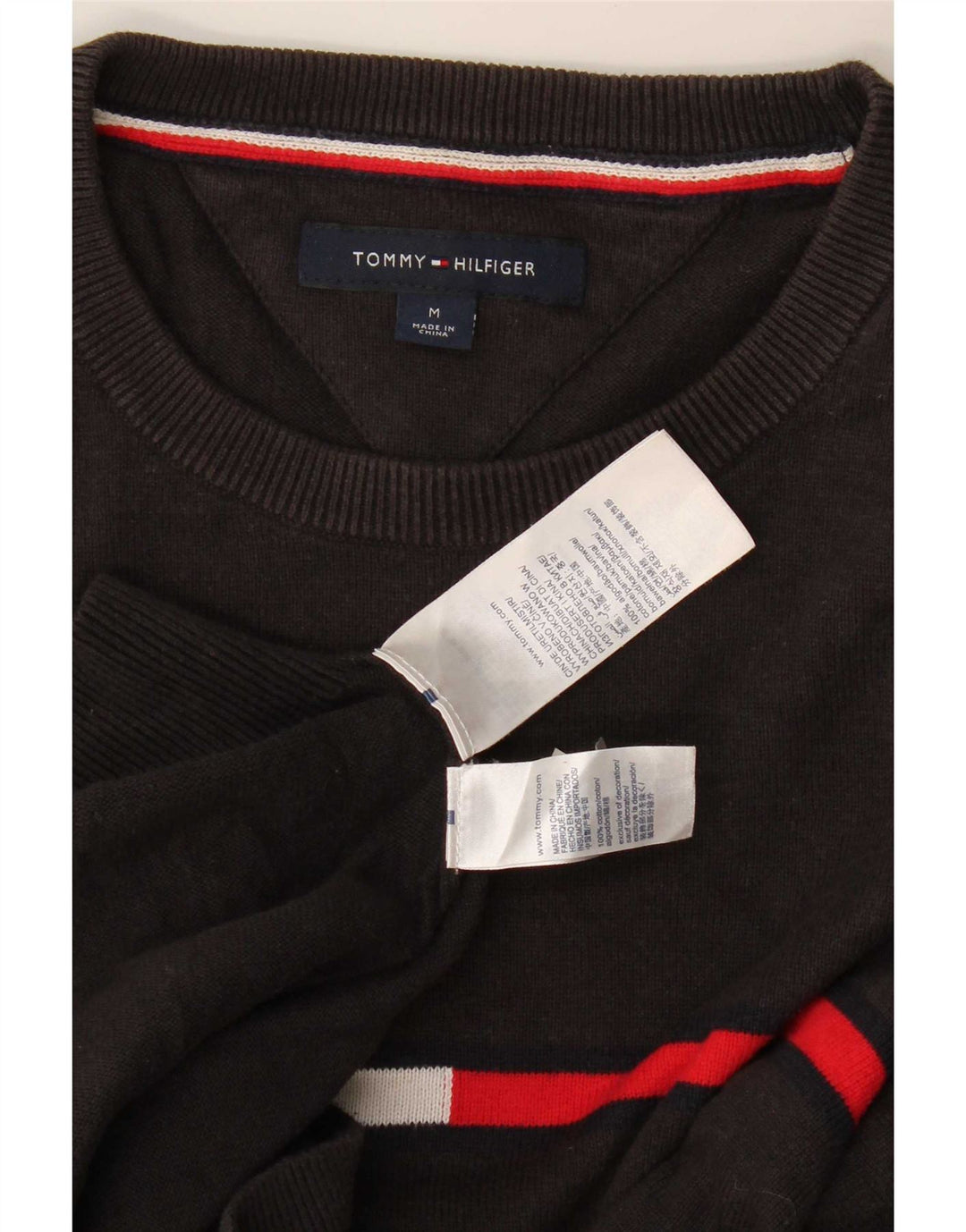 Męski sweter Tommy Hilfiger z okrągłym dekoltem, średnioszary, bawełniany w bloki kolorów